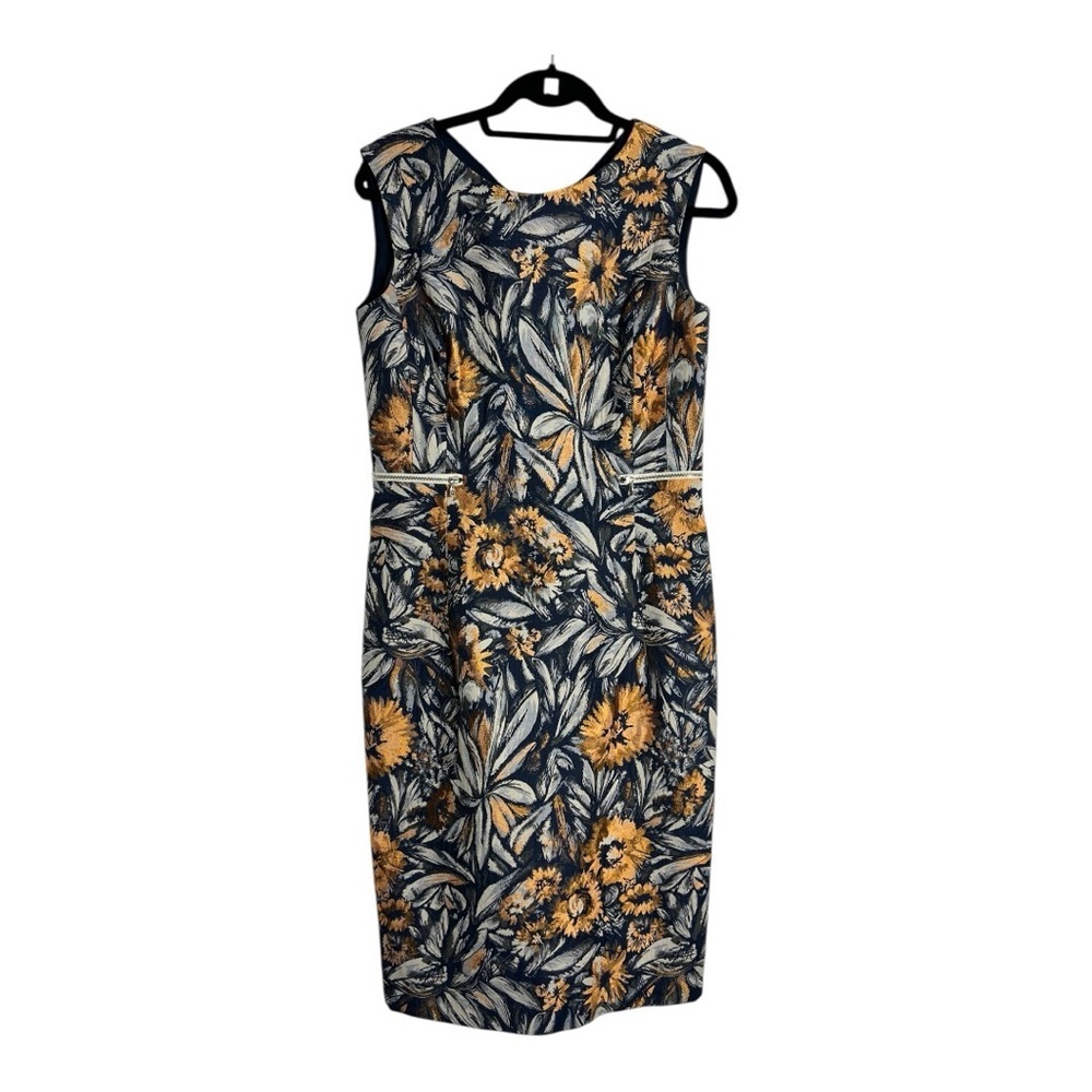 Dennis Morroto Floral Midi Dress in Navy and Gold - Designer - Size 10 - Picture 2 of 5